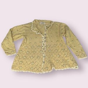 Vintage Knit Crochet Fairy Cottagecore Handmade Cardigan with Flower Detail M